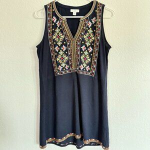 J. Jill Embroidered Sleeveless Blue Blouse Size Small Boho Resort Wear Hippie‎
